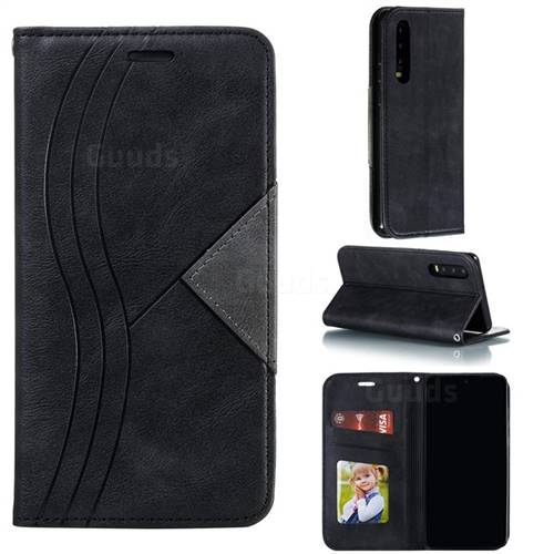 Retro S Streak Magnetic Leather Wallet Phone Case for Huawei P30 - Black