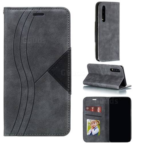 Retro S Streak Magnetic Leather Wallet Phone Case for Huawei P30 - Gray