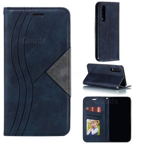 Retro S Streak Magnetic Leather Wallet Phone Case for Huawei P30 - Blue