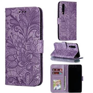 Intricate Embossing Lace Jasmine Flower Leather Wallet Case for Huawei P30 - Purple
