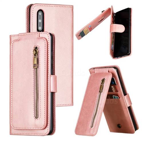 Multifunction 9 Cards Leather Zipper Wallet Phone Case for Huawei P30 - Rose Gold