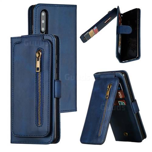 Multifunction 9 Cards Leather Zipper Wallet Phone Case for Huawei P30 - Blue