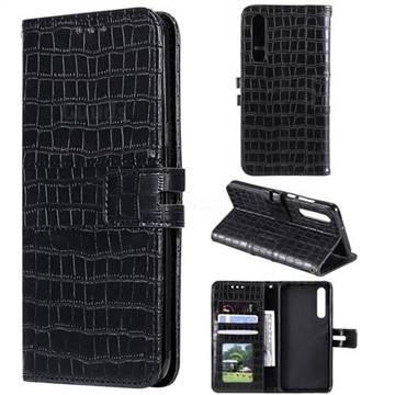 Luxury Crocodile Magnetic Leather Wallet Phone Case for Huawei P30 - Black