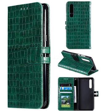 Luxury Crocodile Magnetic Leather Wallet Phone Case for Huawei P30 - Green