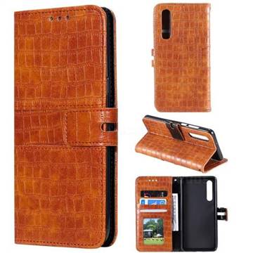 Luxury Crocodile Magnetic Leather Wallet Phone Case for Huawei P30 - Brown