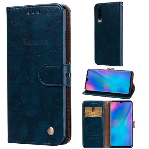 Luxury Retro Oil Wax PU Leather Wallet Phone Case for Huawei P30 - Sapphire