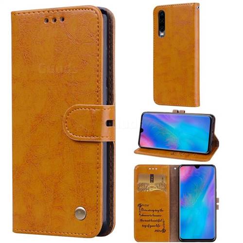 Luxury Retro Oil Wax PU Leather Wallet Phone Case for Huawei P30 - Orange Yellow
