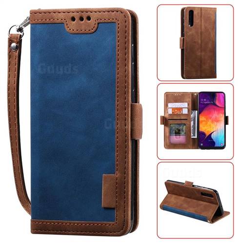 Luxury Retro Stitching Leather Wallet Phone Case for Huawei P30 - Dark Blue