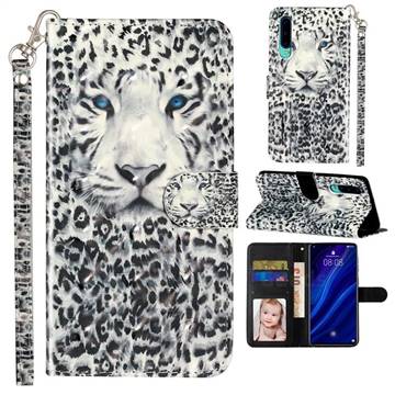 White Leopard 3D Leather Phone Holster Wallet Case for Huawei P30