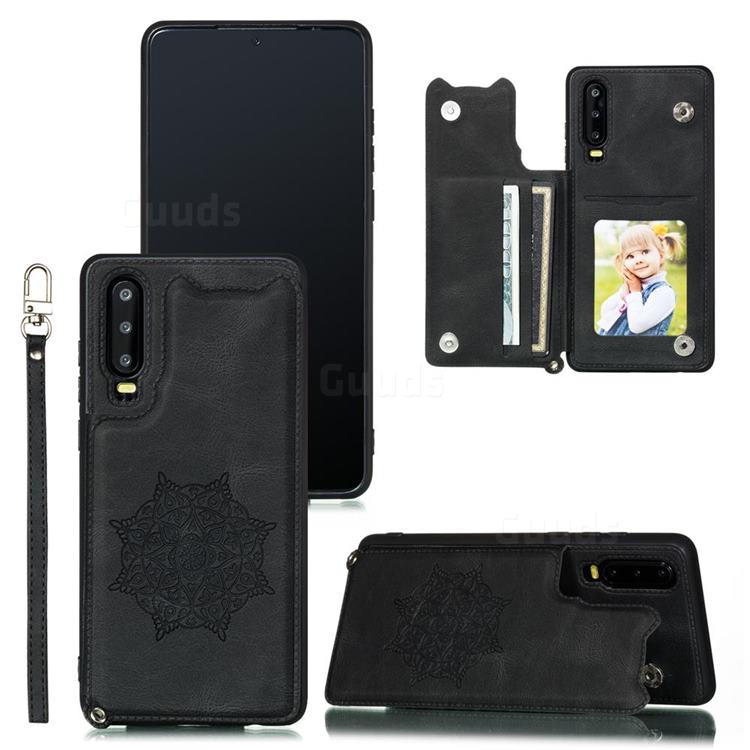 Luxury Mandala Multi-function Magnetic Card Slots Stand Leather Back Cover for Huawei P30 - Black