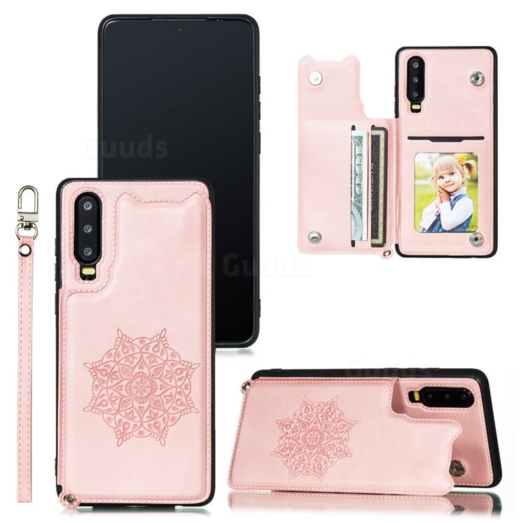Luxury Mandala Multi-function Magnetic Card Slots Stand Leather Back Cover for Huawei P30 - Rose Gold