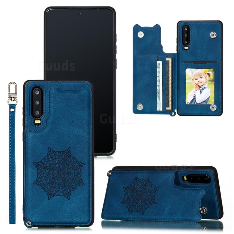 Luxury Mandala Multi-function Magnetic Card Slots Stand Leather Back Cover for Huawei P30 - Blue
