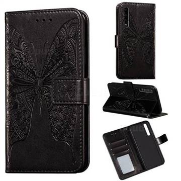 Intricate Embossing Vivid Butterfly Leather Wallet Case for Huawei P30 - Black