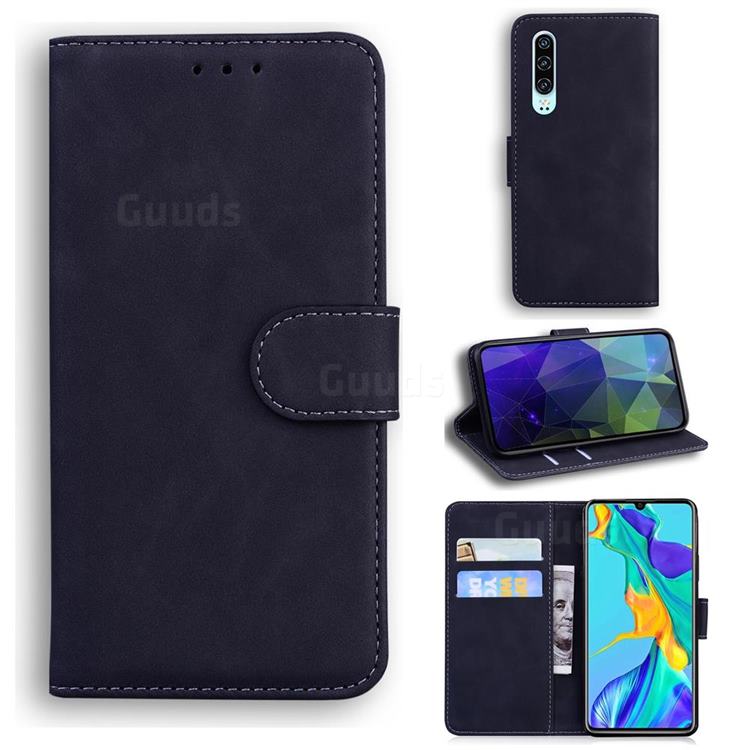 Retro Classic Skin Feel Leather Wallet Phone Case for Huawei P30 - Black