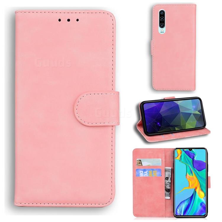 Retro Classic Skin Feel Leather Wallet Phone Case for Huawei P30 - Pink