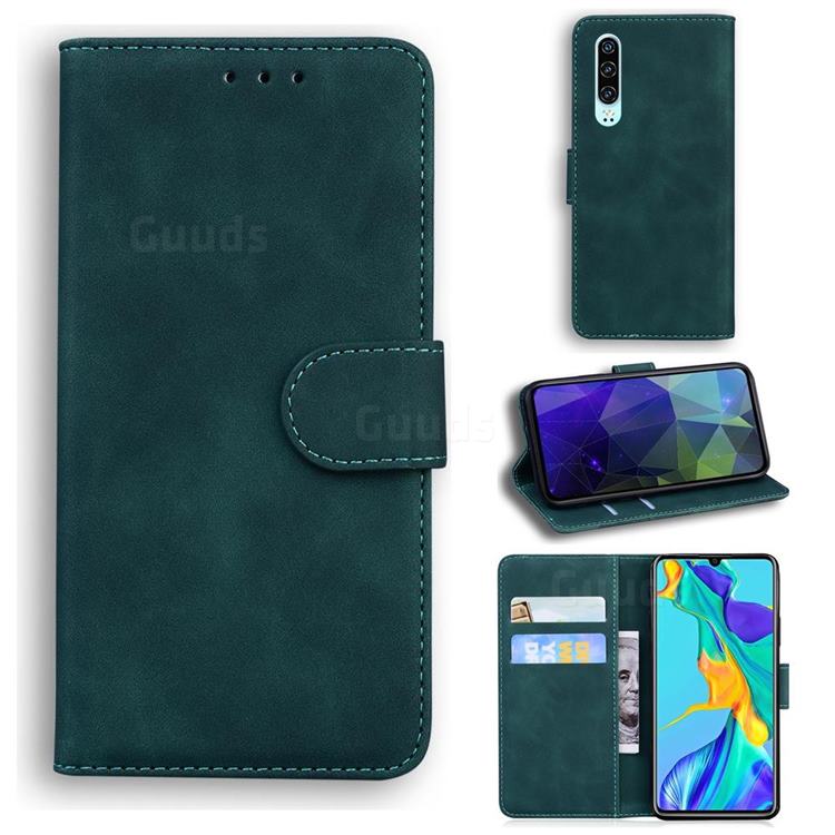 Retro Classic Skin Feel Leather Wallet Phone Case for Huawei P30 - Green