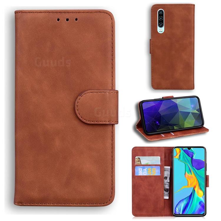 Retro Classic Skin Feel Leather Wallet Phone Case for Huawei P30 - Brown