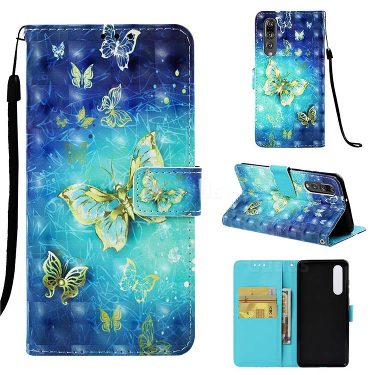 Gold Butterfly 3D Painted Leather Wallet Case for Huawei P30