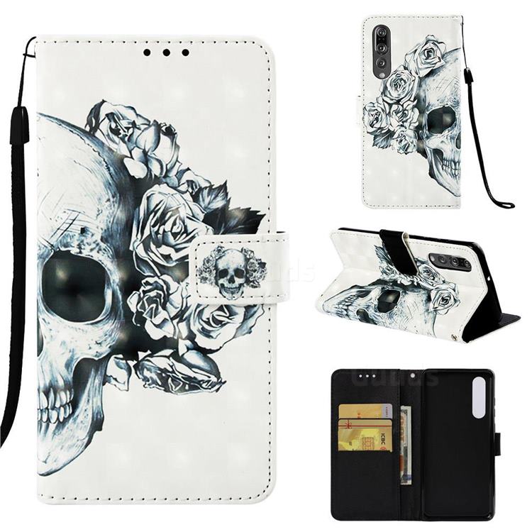 Skull Flower 3D Painted Leather Wallet Case for Huawei P30