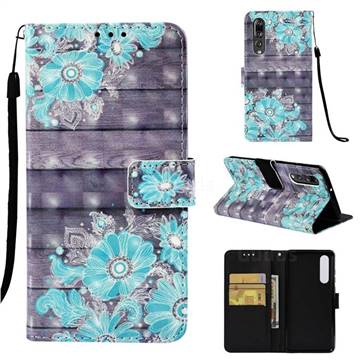 Blue Flower 3D Painted Leather Wallet Case for Huawei P30