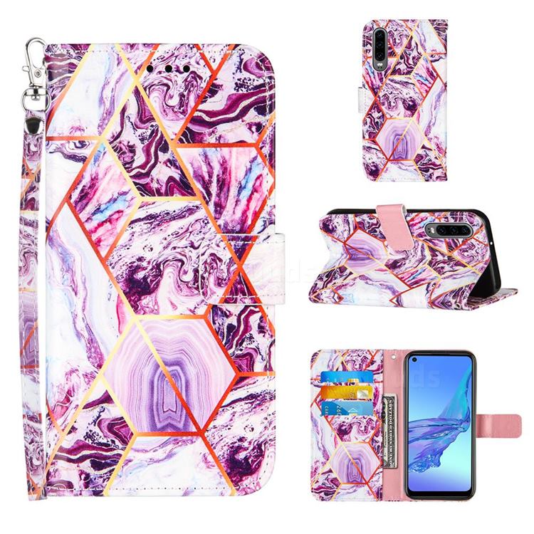 Dream Purple Stitching Color Marble Leather Wallet Case for Huawei P30