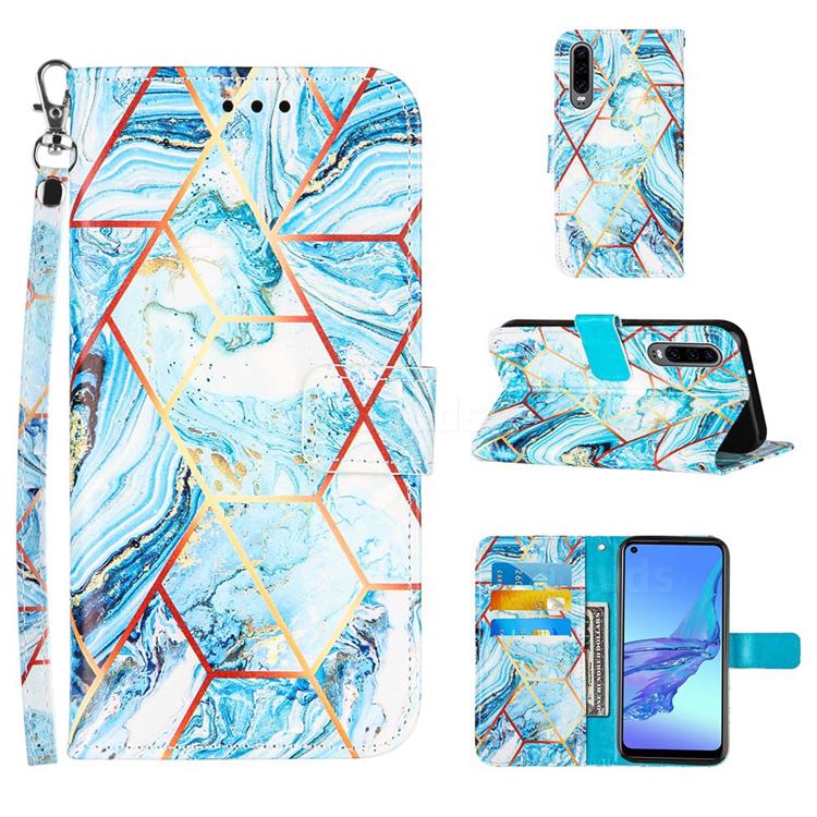 Lake Blue Stitching Color Marble Leather Wallet Case for Huawei P30