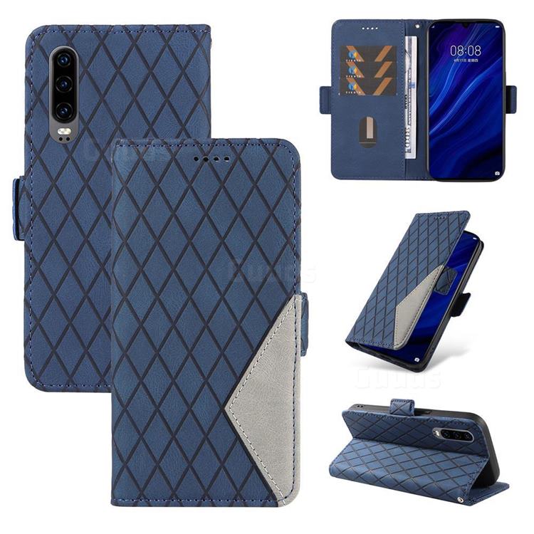 Grid Pattern Splicing Protective Wallet Case Cover for Huawei P30 - Blue