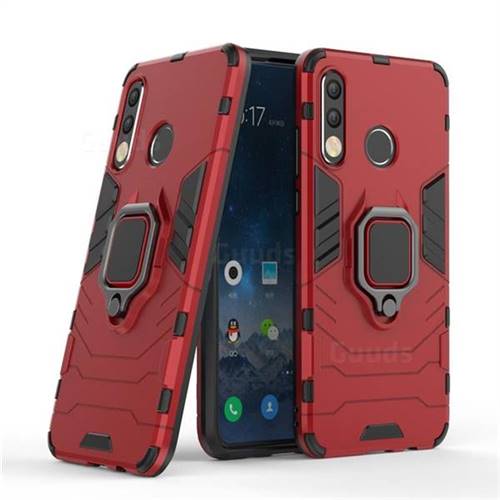 Black Panther Armor Metal Ring Grip Shockproof Dual Layer Rugged Hard Cover for Huawei P30 Lite - Red