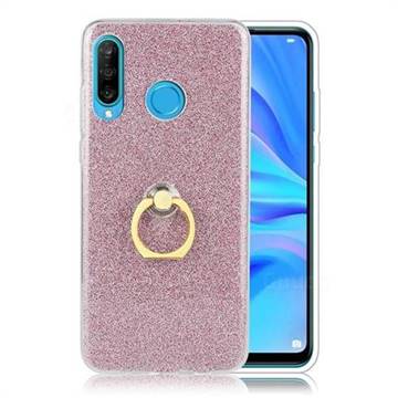 Luxury Soft TPU Glitter Back Ring Cover with 360 Rotate Finger Holder Buckle for Huawei P30 Lite - Pink