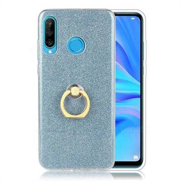 Luxury Soft TPU Glitter Back Ring Cover with 360 Rotate Finger Holder Buckle for Huawei P30 Lite - Blue