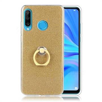 Luxury Soft TPU Glitter Back Ring Cover with 360 Rotate Finger Holder Buckle for Huawei P30 Lite - Golden