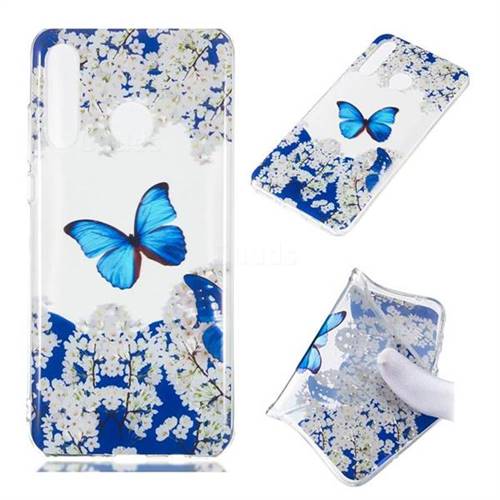 Blue Butterfly Flower Super Clear Soft TPU Back Cover for Huawei P30 Lite