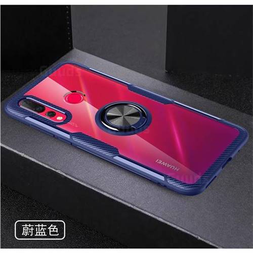 Acrylic Glass Carbon Invisible Ring Holder Phone Cover for Huawei P30 Lite - Azure