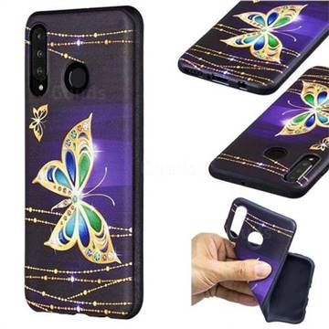 Golden Shining Butterfly 3D Embossed Relief Black Soft Back Cover for Huawei P30 Lite