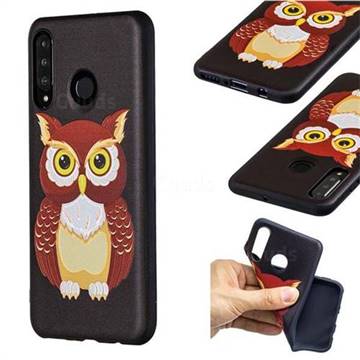 Big Owl 3D Embossed Relief Black Soft Back Cover for Huawei P30 Lite