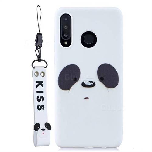White Feather Panda Soft Kiss Candy Hand Strap Silicone Case for Huawei P30 Lite