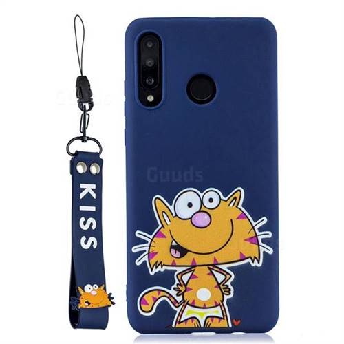 Blue Cute Cat Soft Kiss Candy Hand Strap Silicone Case for Huawei P30 Lite