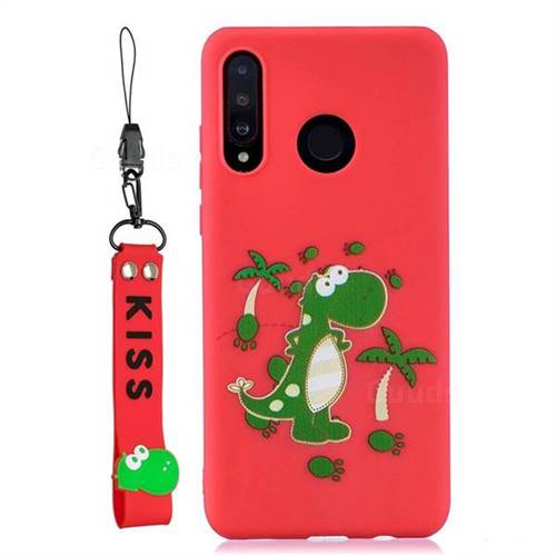 Red Dinosaur Soft Kiss Candy Hand Strap Silicone Case for Huawei P30 Lite