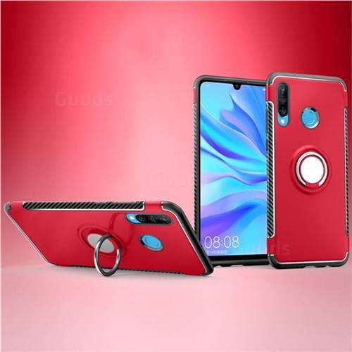 Armor Anti Drop Carbon PC + Silicon Invisible Ring Holder Phone Case for Huawei P30 Lite - Red