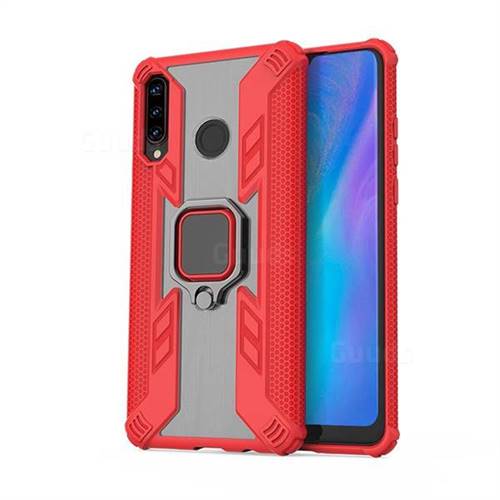 Predator Armor Metal Ring Grip Shockproof Dual Layer Rugged Hard Cover for Huawei P30 Lite - Red