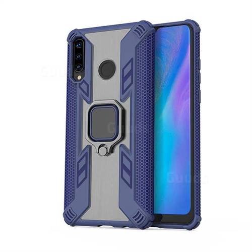 Predator Armor Metal Ring Grip Shockproof Dual Layer Rugged Hard Cover for Huawei P30 Lite - Blue