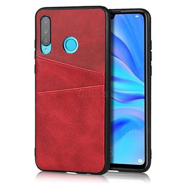 Simple Calf Card Slots Mobile Phone Back Cover for Huawei P30 Lite - Red