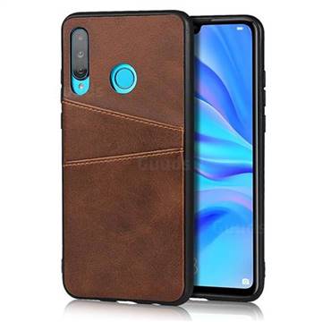 Simple Calf Card Slots Mobile Phone Back Cover for Huawei P30 Lite - Coffee