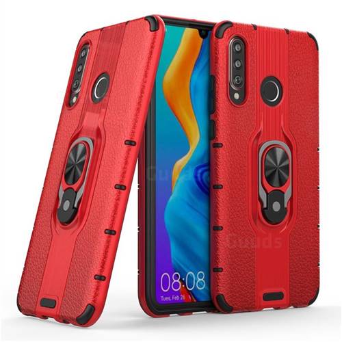 Alita Battle Angel Armor Metal Ring Grip Shockproof Dual Layer Rugged Hard Cover for Huawei P30 Lite - Red
