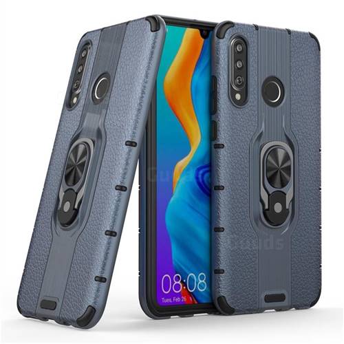 Alita Battle Angel Armor Metal Ring Grip Shockproof Dual Layer Rugged Hard Cover for Huawei P30 Lite - Blue