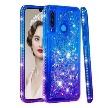 Diamond Frame Liquid Glitter Quicksand Sequins Phone Case for Huawei P30 Lite - Blue Purple