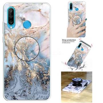 Golden Gray Marble Pop Stand Holder Varnish Phone Cover for Huawei P30 Lite