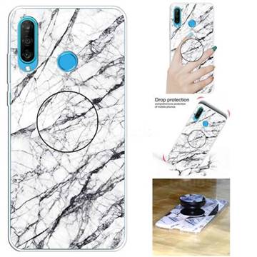 White Marble Pop Stand Holder Varnish Phone Cover for Huawei P30 Lite