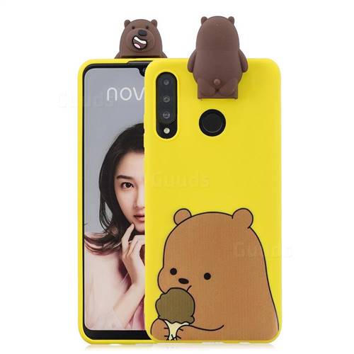 Brown Bear Soft 3D Climbing Doll Stand Soft Case for Huawei P30 Lite