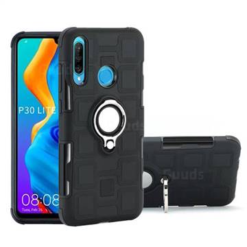 Ice Cube Shockproof PC + Silicon Invisible Ring Holder Phone Case for Huawei P30 Lite - Black